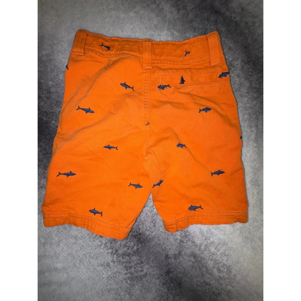 (B4) Sonoma Boys Orange Shark Embroidered Chino Shorts 5 Cotton Nautical Summer‎